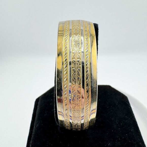 Vintage Filigree Gold Tone Cuff Bracelet Scrollwork Hero Chunky Retro - Picture 3 of 7